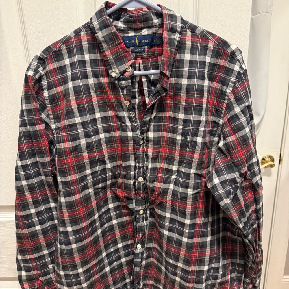 Polo by Ralph Lauren Red and Black Casual Button Down Shirt